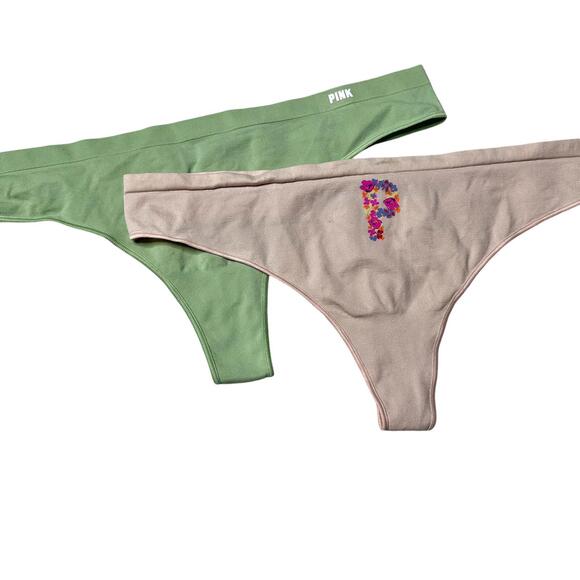 NWT VS PINK Floral Seamless Thong Set 2 Pack Women’s XXL - Picture 1 of 8